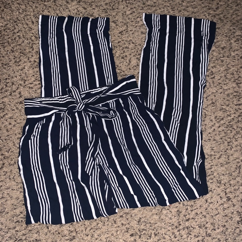 Flowy Striped Pants with Tie Waist